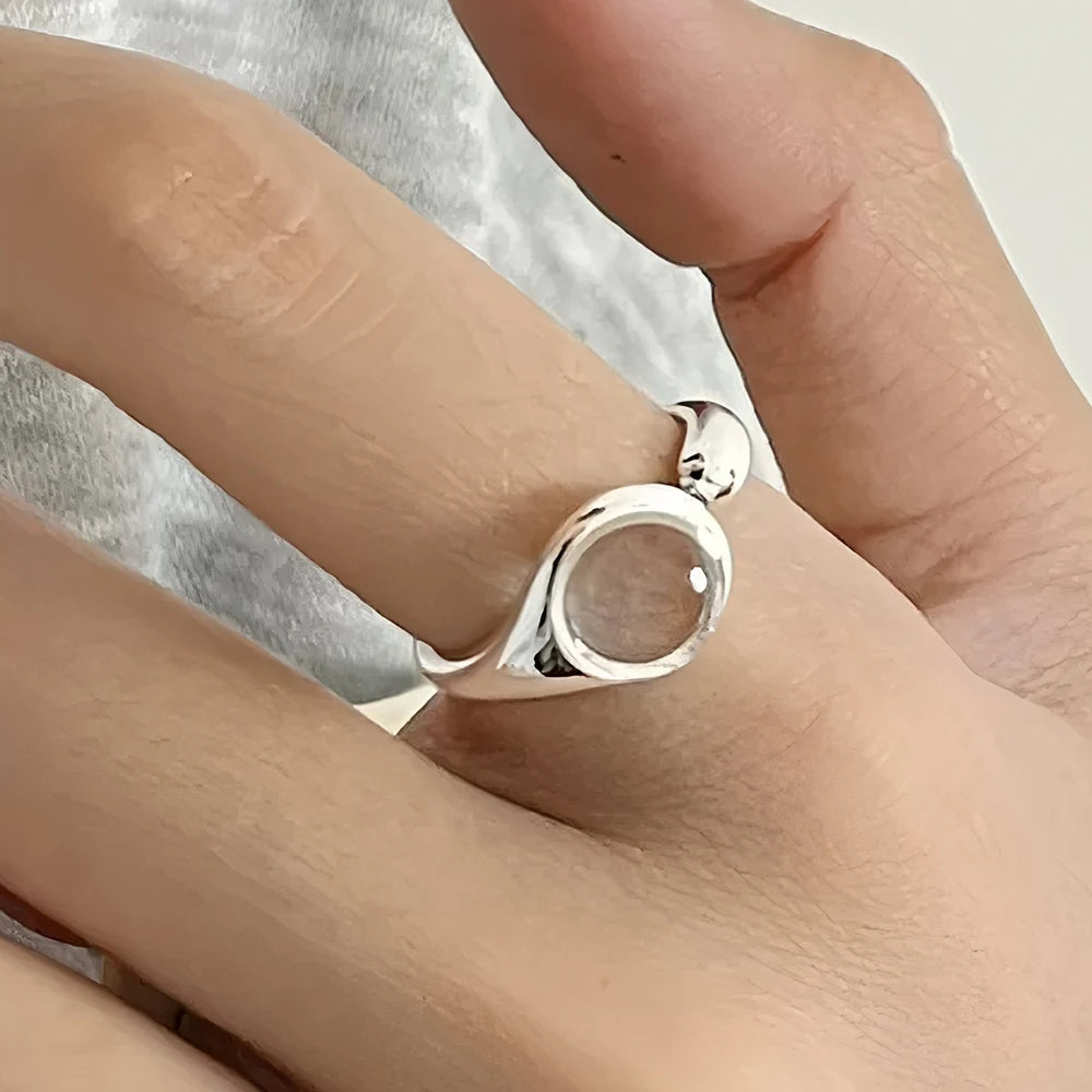PANJBJ 925 Sterling Silver Geometry Crystal Ring For Women Ellipse Exaggerated Punk Water Drop Open Jewelry Gift Dropshipping