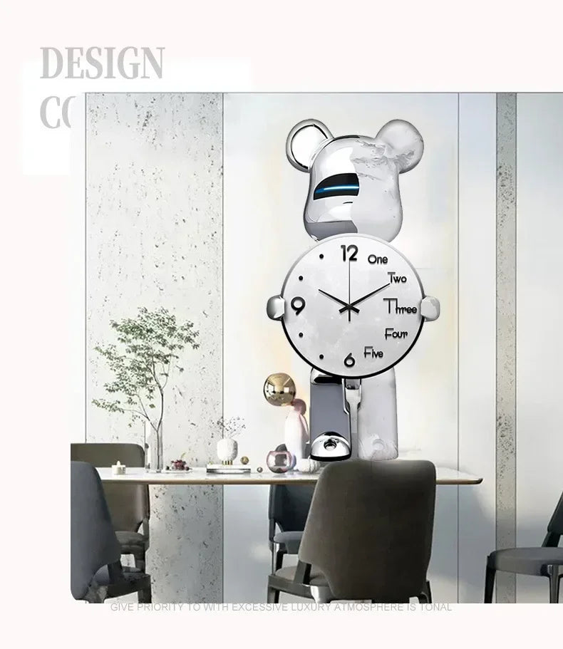 Large Bear Wall Clocks CreativeBear Wall Clock Aesthetic Giant Wall-clock Luxury Living Room Decoration Dining Room Ornament