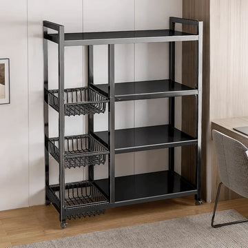 Multi-Purpose Rolling Storage Rack, High-Strength Steel, Space-Saving Shelf for Kitchen Living Room Office, Gold Frame.