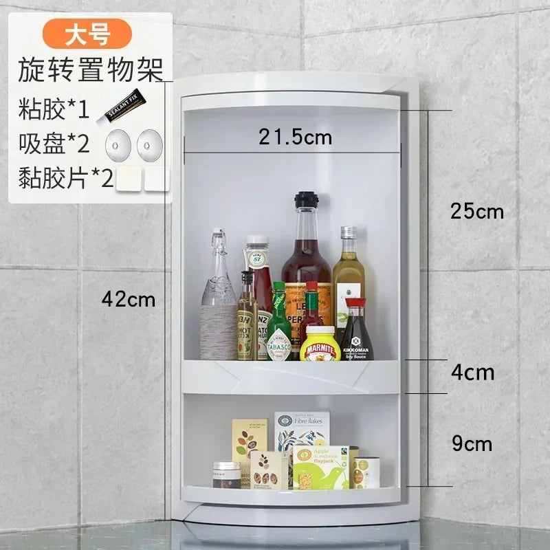 Kitchen Spice Rack: Table-Top Rotating Receptacle with Waterproof Corner Cabinet