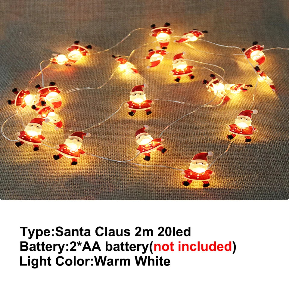 Christmas Lights 2M 20LED Fairy Lights Santa Claus Snowflake String Lights Battery Powered For Home Living Room Xmas Decor Lamp