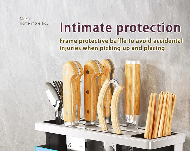 Kitchen Knife Holder Storage Rack Wall-Mounted Multi-purpose Storage Knife Rack Detachable Stainless Steel With Brackets Hooks