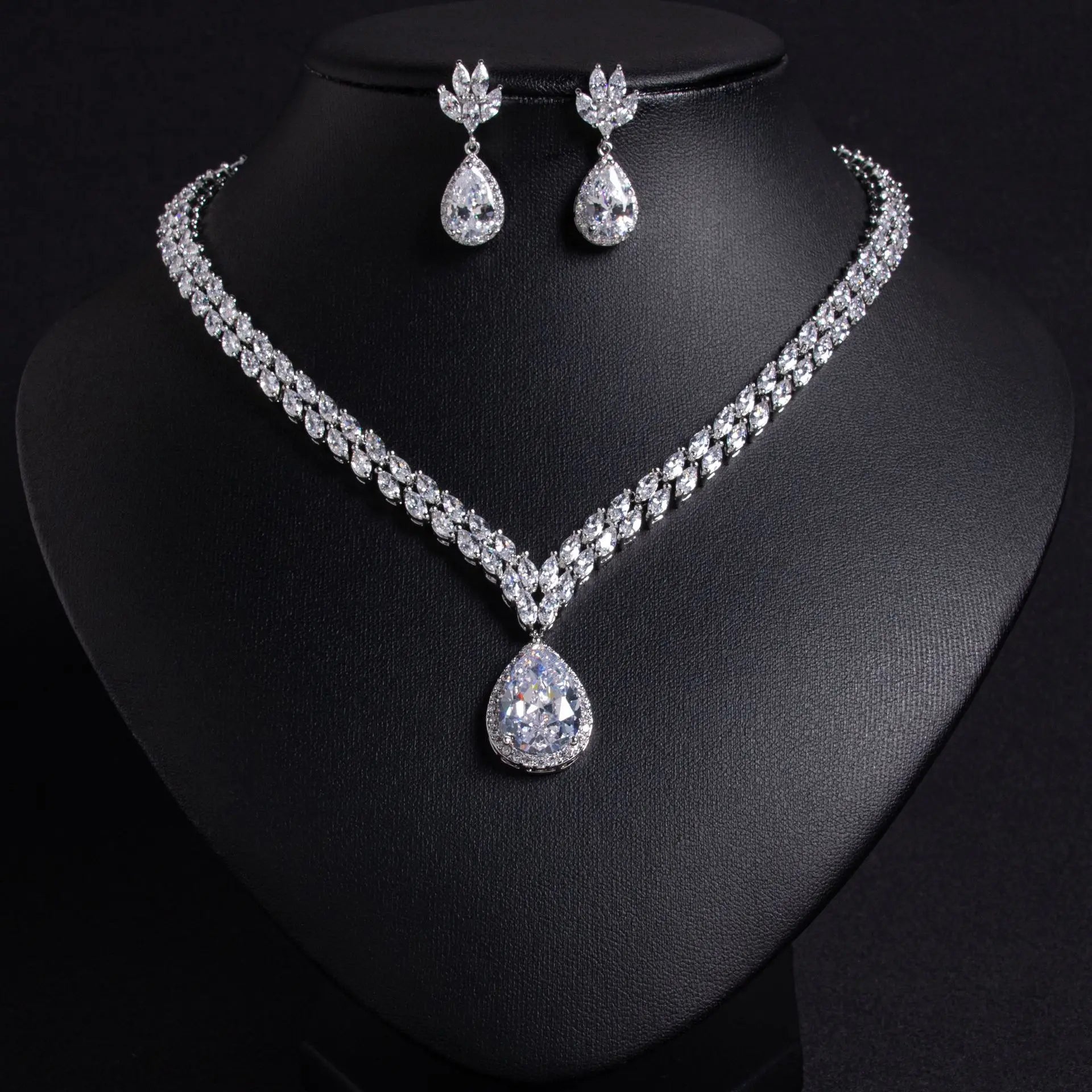 New luxury art beauty teardrop necklace earrings ladies jewellery zirconia set party wedding bridal gift dubai accessories M-317
