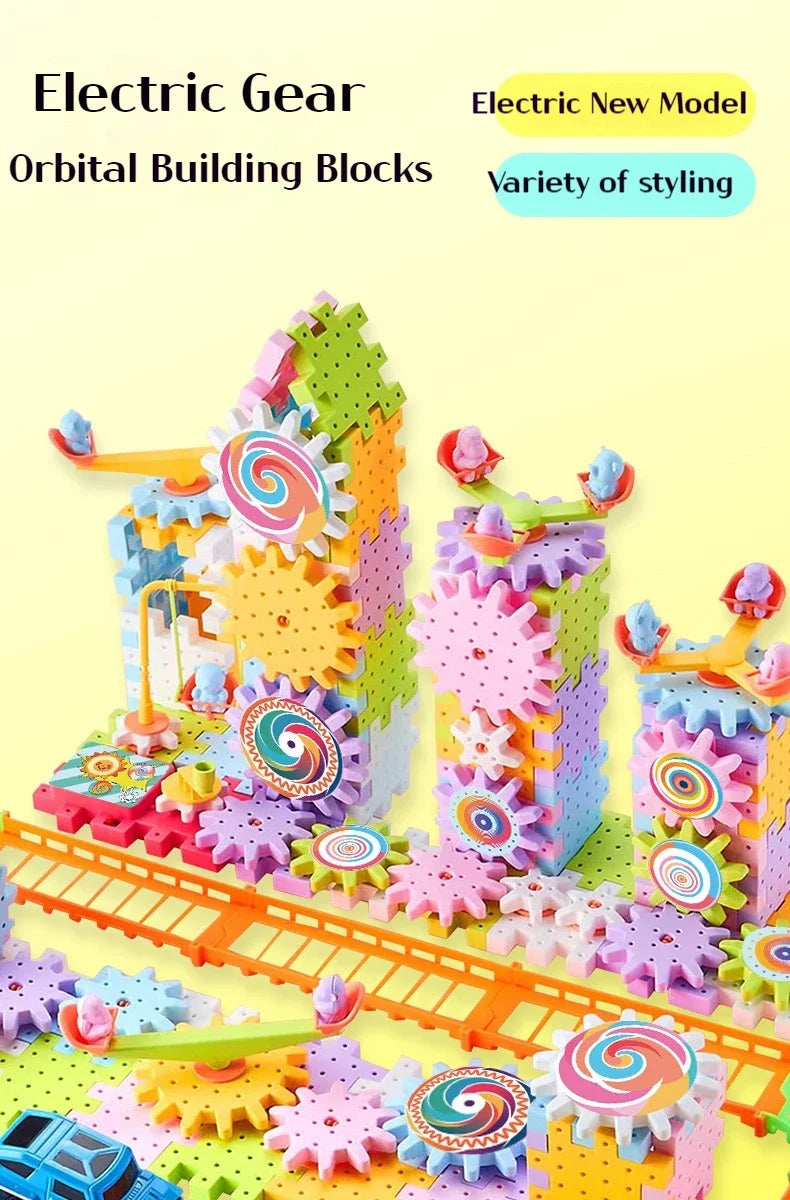 Electric Gears 3D Puzzle Model Building Kits Plastic Brick Blocks Educational Toys for Kids Children Gear Blocks Building Toys