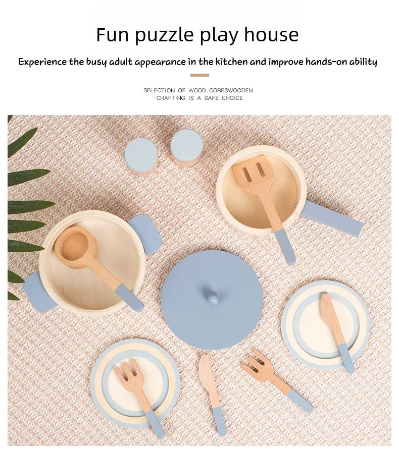 Wooden children's simulation kitchen toys, early education educational toys, simulation pots and pans, food, role-play chef