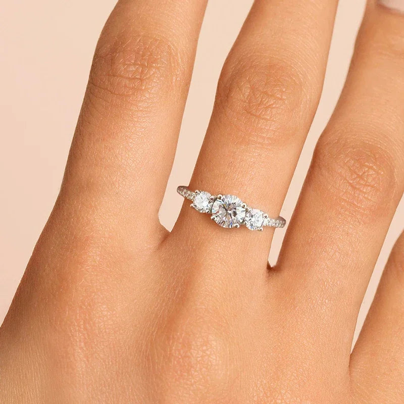 925 Sterling Silver Classic Fashion 0.5ct Zircon Round Ring For Women Anniversary Engagement Wedding Luxury High Quality Jewelry