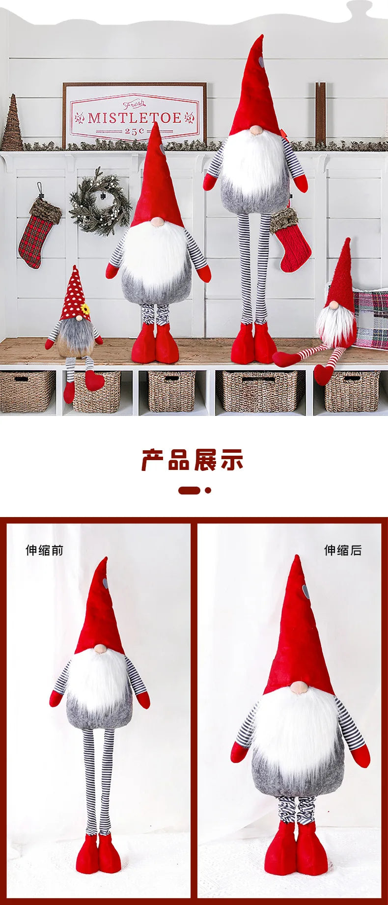 Christmas Decorations Telescopic Standing Faceless Old Man Figurine Home Mall Window Christmas Tree Decoration Doll