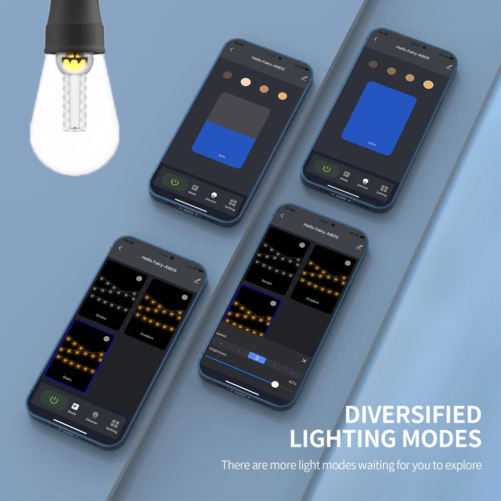 S14 Outdoor Lights DIY String Lights 3Modes Adjustable Remote Control Lights Bulbs for Patio Garden Outside Backyard Christmas