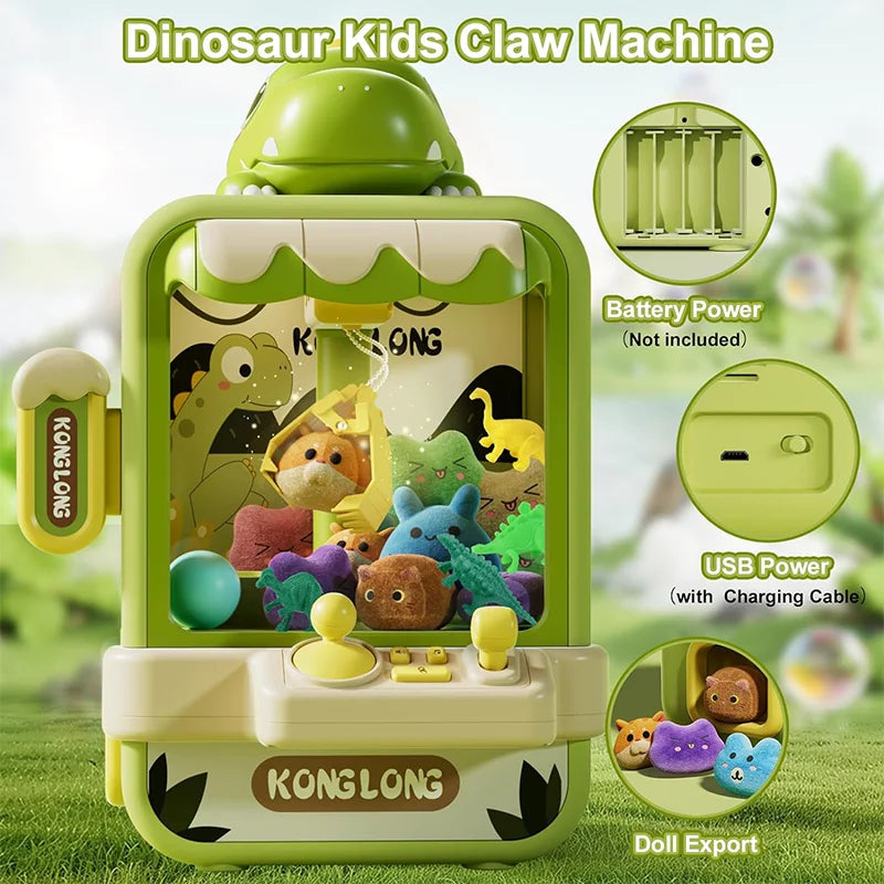Dinosaur Claw Machine Toys Electronic Arcade Game Adjustable Catch Doll Machine Music Mini Vending Birthday Gift For Kids