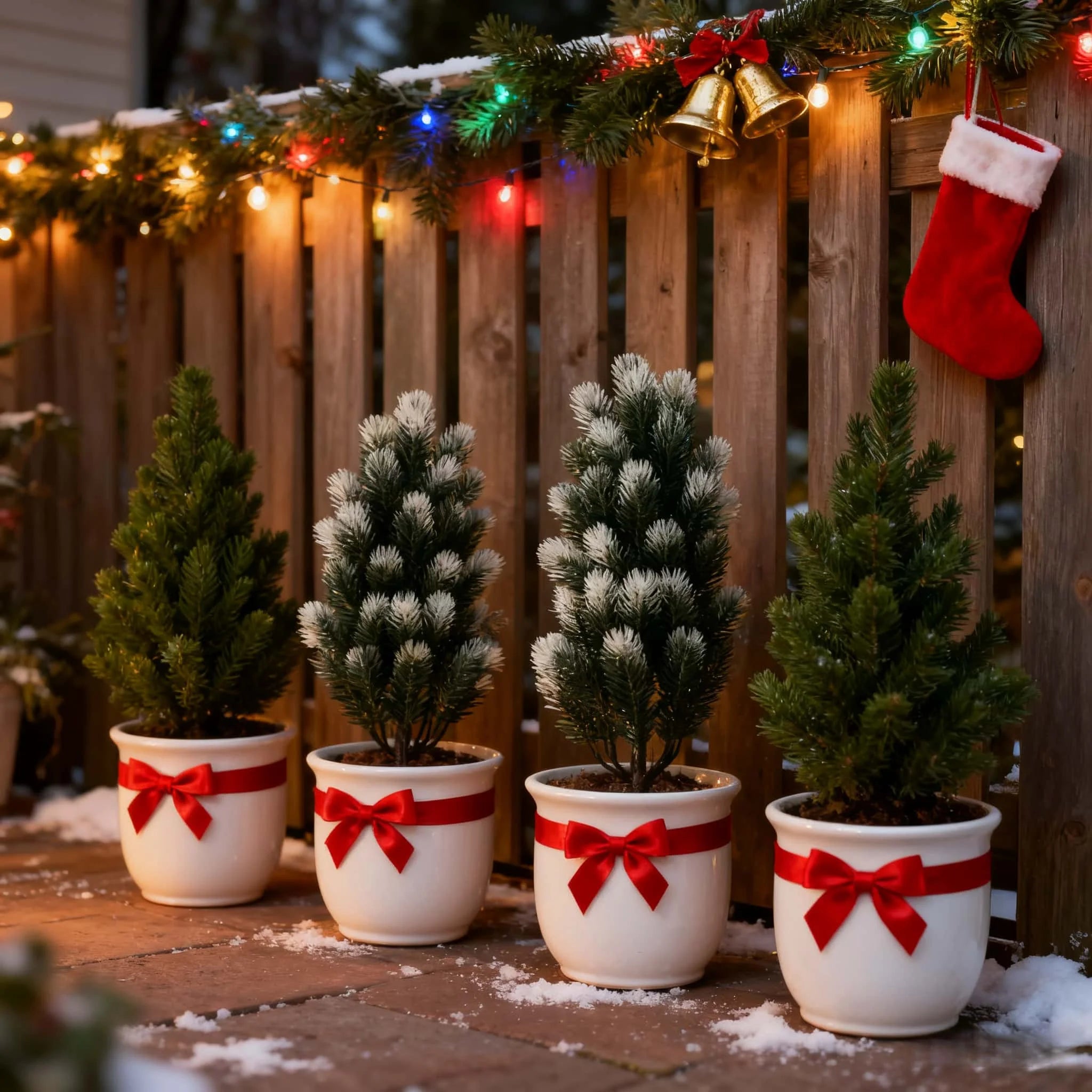 2pcs Artificial Pine Needle Christmas Trees -  Indoor/Outdoor Greenery with Sturdy Black Pointed Base,  Mini Holiday Decor