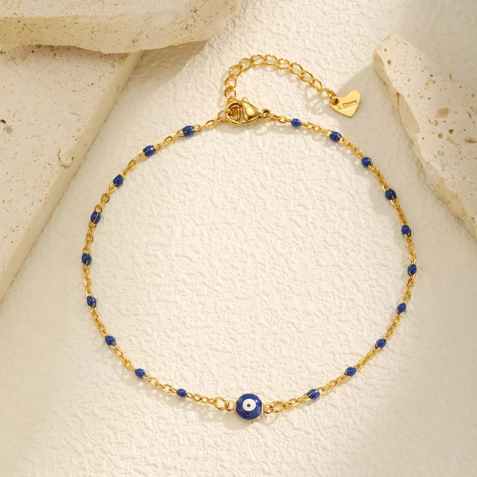 Vintage Lucky Evil Eye Anklet Bracelet for Women, Blue Eye Beaded Chain Stainless Steel Foot Anklets, Waterproof Jewelry on Leg