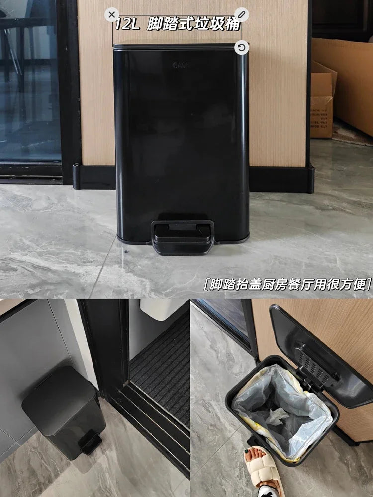 Kitchen Eye-Catching Garbage Can High-Standing Trash Bin Stylish Home Living Room Roller Creative Mobile Bedroom Bin