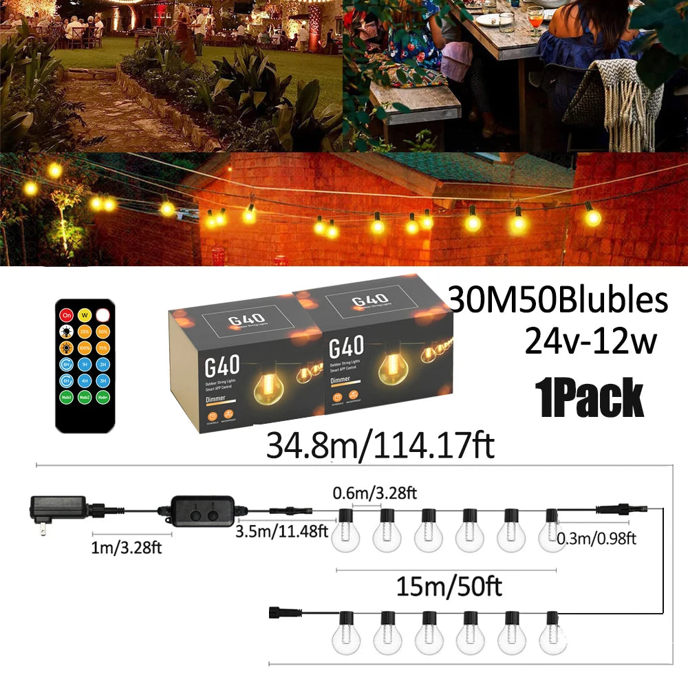 S14 Outdoor Lights DIY String Lights 3Modes Adjustable Remote Control Lights Bulbs for Patio Garden Outside Backyard Christmas