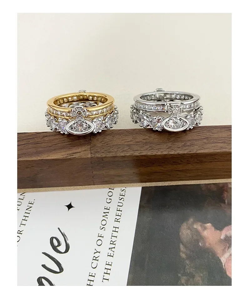 Fashionable Luxury Detachable Zircon Ring for Women High End Unique Style Two-Way Wearable Off-White Queen Design Jewelry