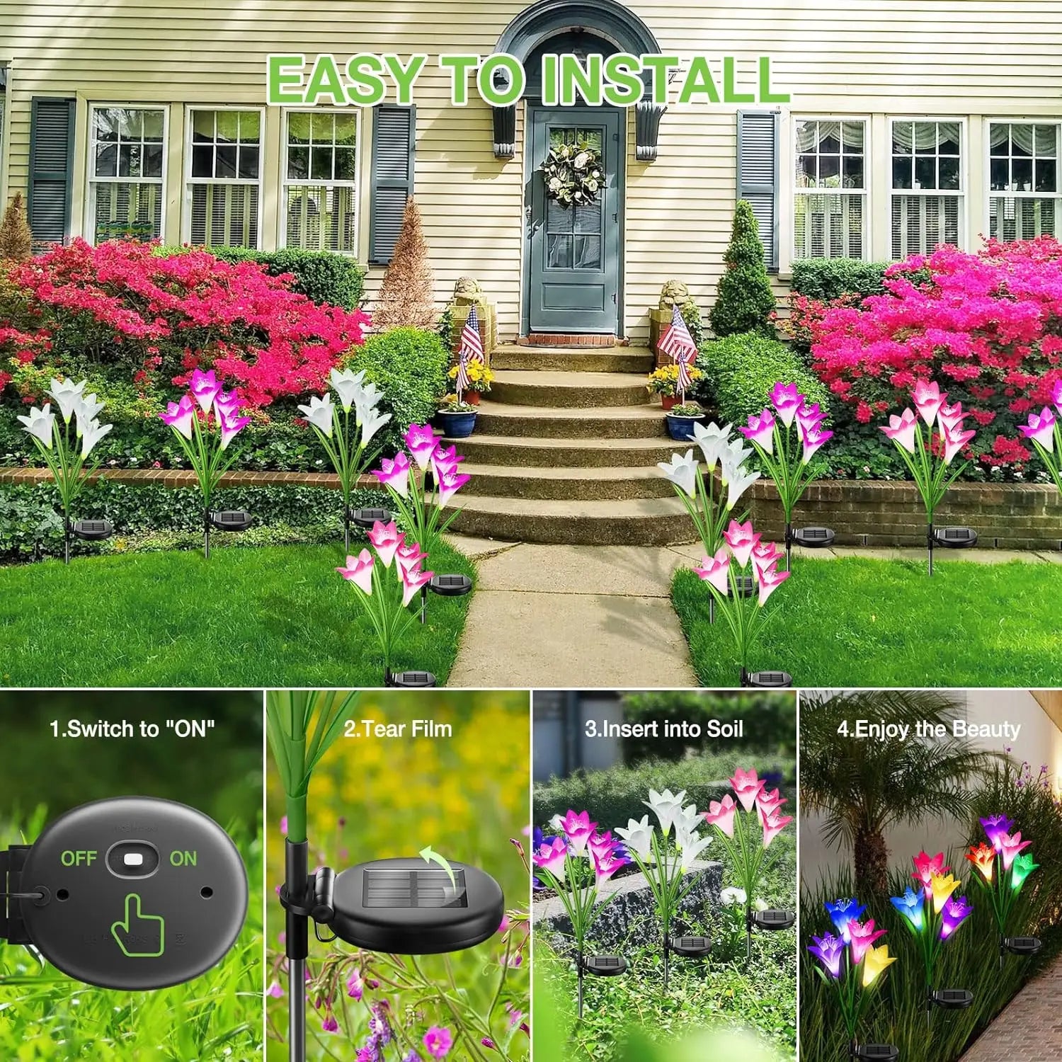 Lily Flower Solar Outdoor Light Ip65 Waterproof Solar Powered for Garden Pathway Landscape Lights Courtyard Yard Decoration
