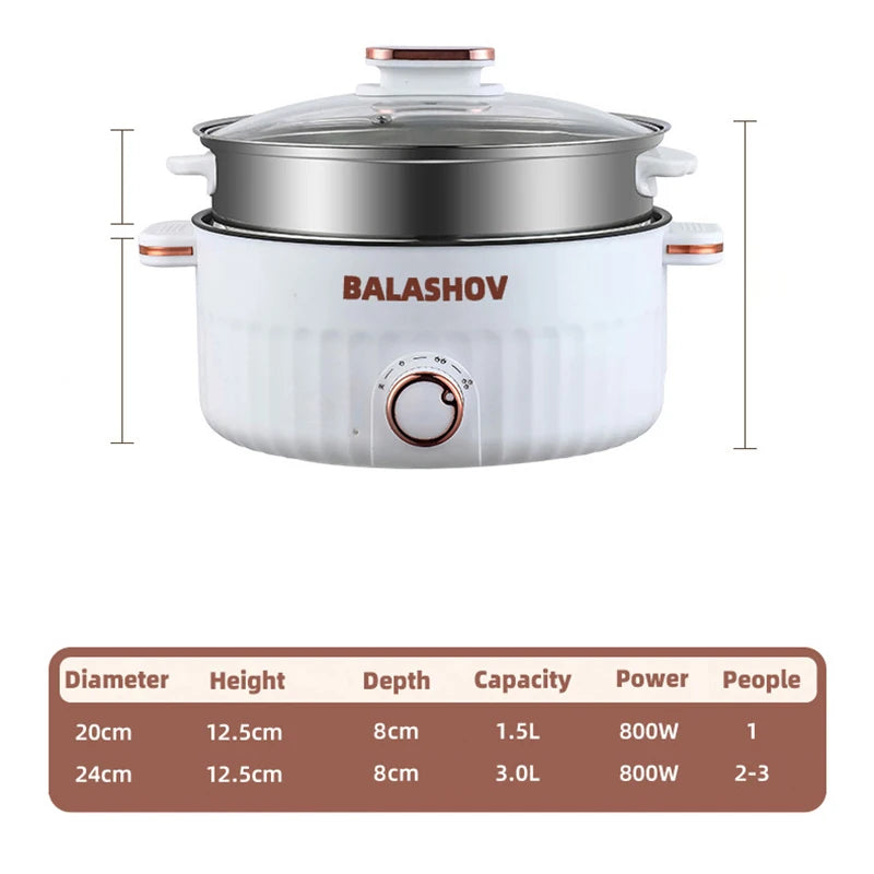 Electric Cooker Dormitory Multi Cooker Household for Hot Pot Cooking and Frying and Double Layer Soup Heater Pot Fry EU /US Plug