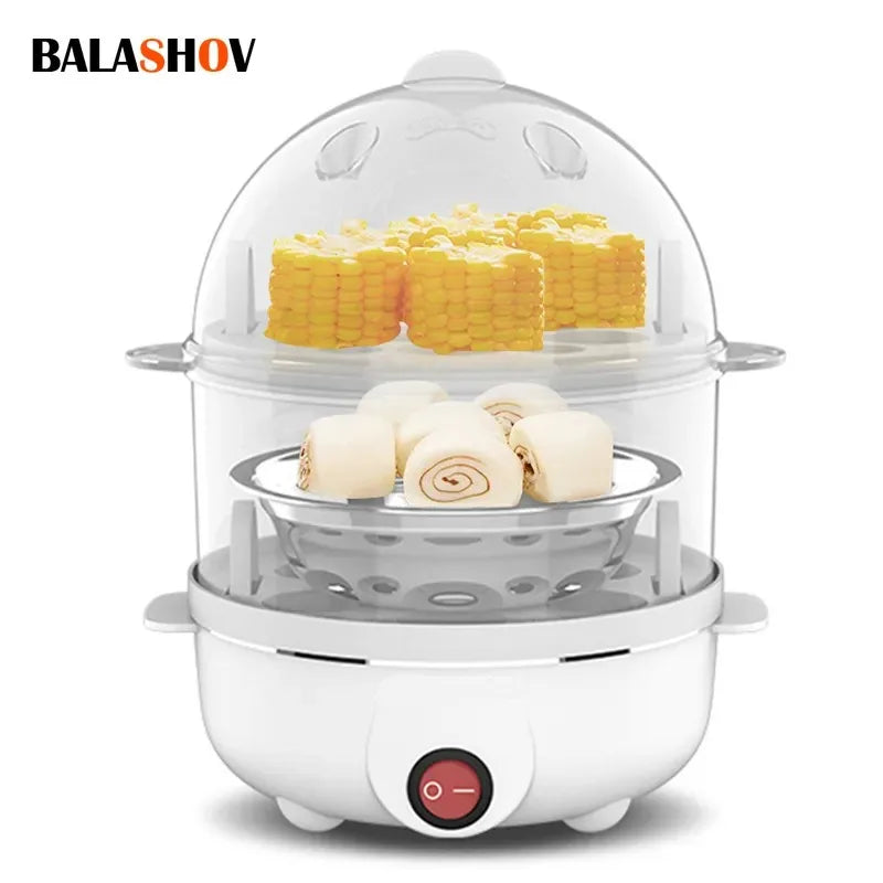 Electric Egg Cooker Automatic Steamer Double Layer Multi Function Breakfast Machine Mini Kitchen Appliance for Boiling Poaching
