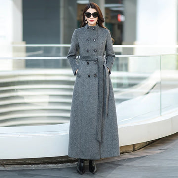 Gray Stand Collar Thickened Woolen Coat Winter Fashion Slimming Long Outerwear for Daily Wear Warm And Stylish New Arrival