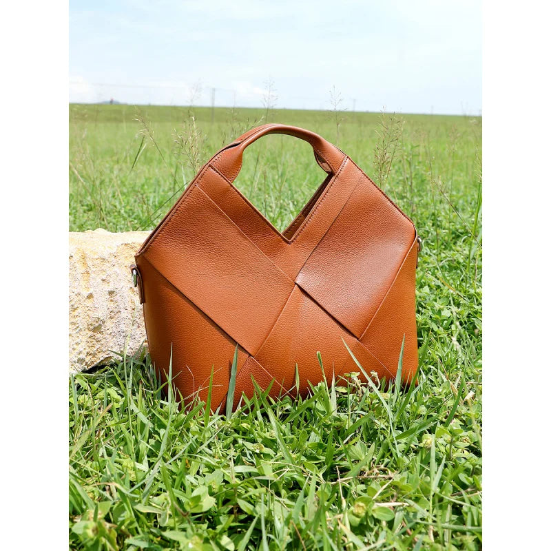Genuine Leather Woven Tote Crossbody Bag