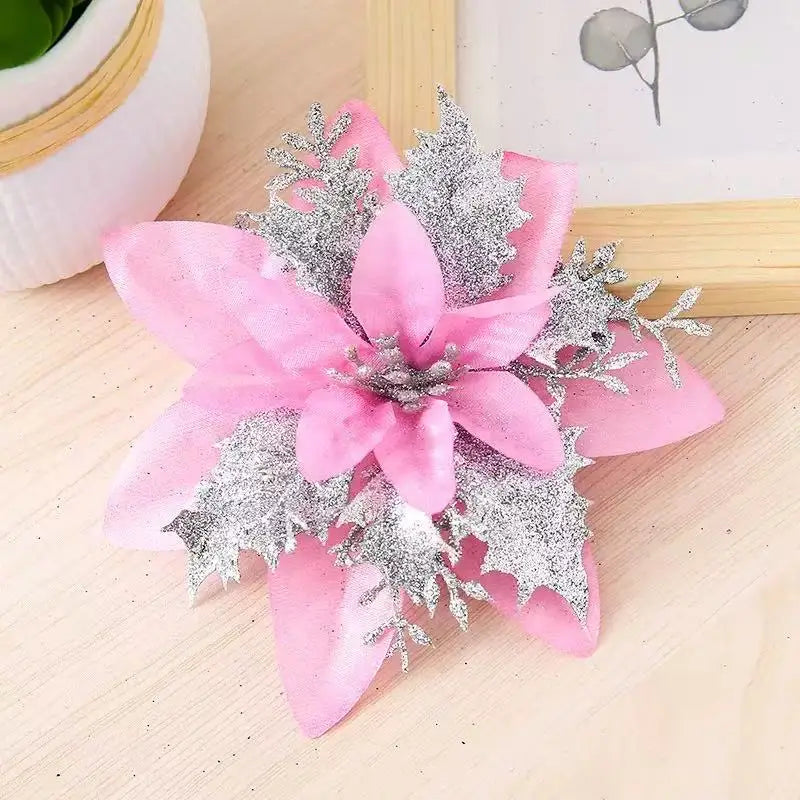1~20Pcs Glitter Artifical Christmas Flowers Mreey Christmas Tree Decoration Happy New Year Ornaments Xmas Fake Flowers natal