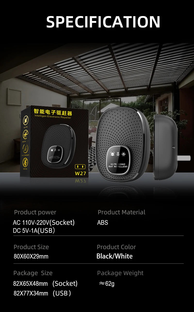 Ultrasonic Rodent Repeller Electronic Pest Control for Mice Rats Harmless Sound Waves Intelligent Home Household