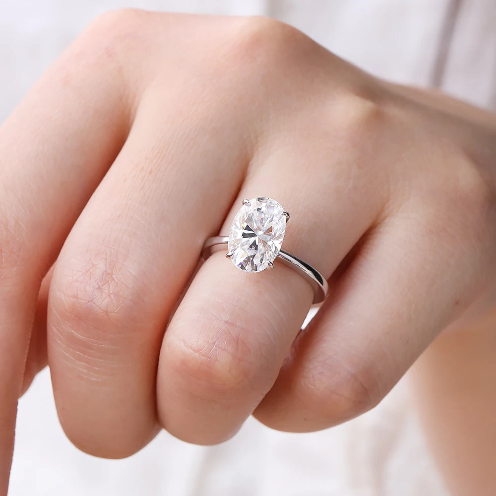 Certified 4.5CT Oval All Moissanite Ring 925 Sterling Silver for Women Sparkling Lab Diamond Engagement Wedding Band Jewelry GRA