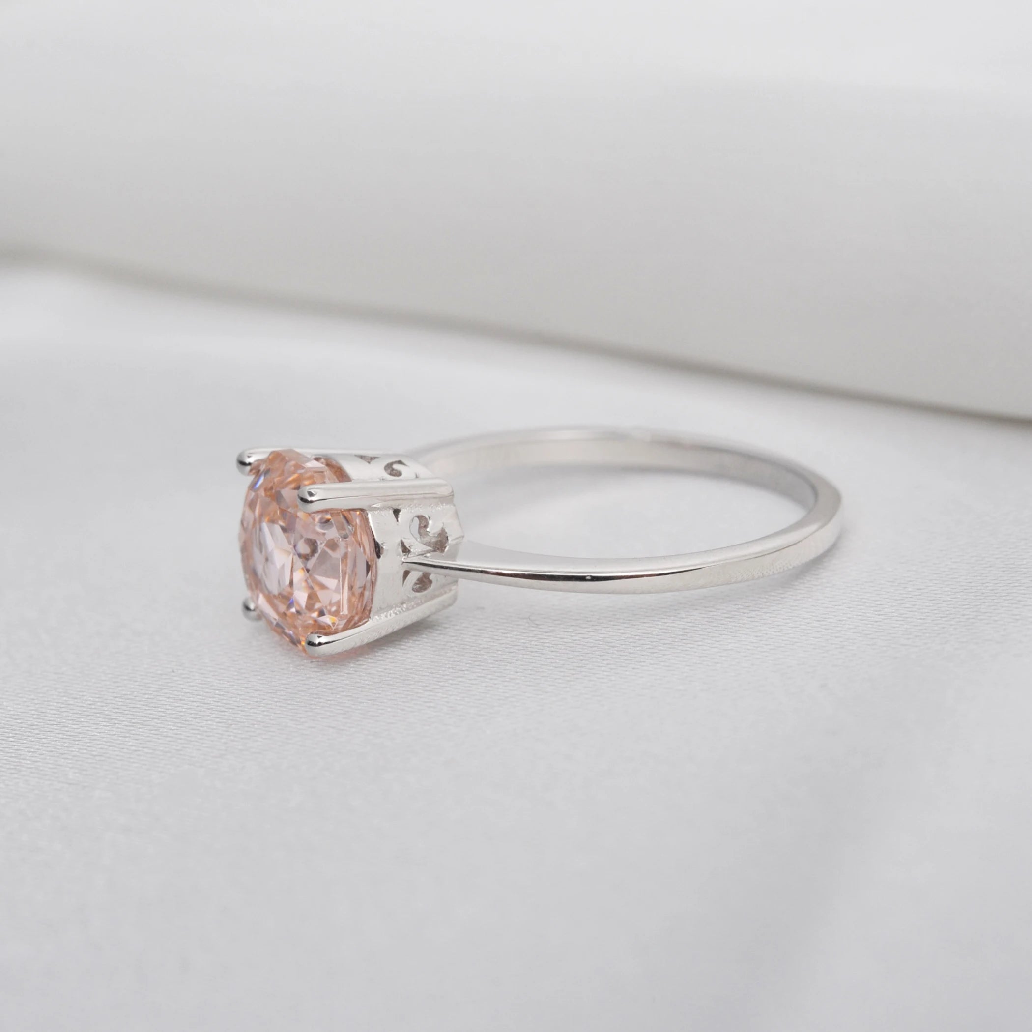 Potiy 2ct Octagon Rose Cut Morganite Pink Cubic Zirconia Solitaire Ring, 925 Sterling Silver Jewelry Gift for Women with