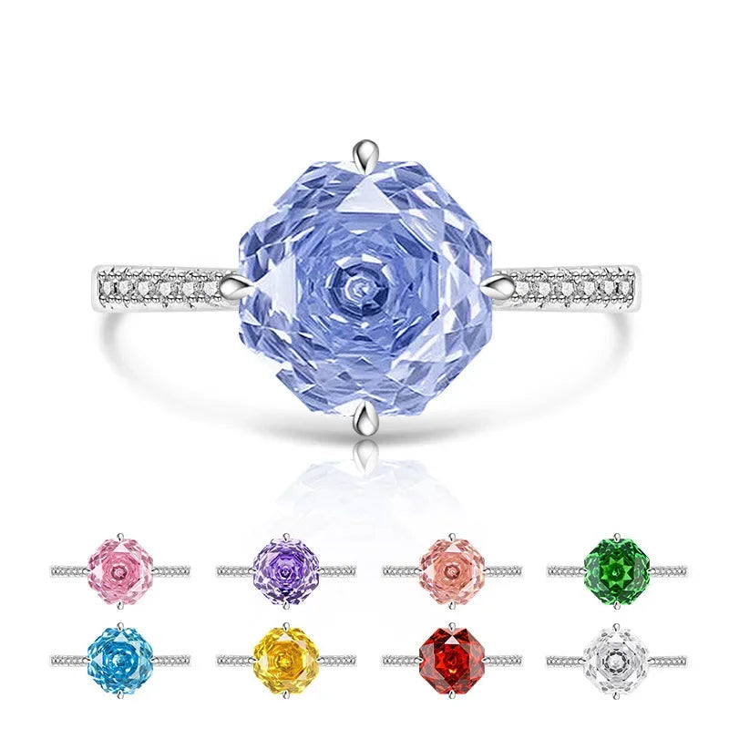 925 Sterling Silver Sweet Simple Octagon Millennium Rose Cut Zircon Ring Birthday Party Anniversary Wedding Gift