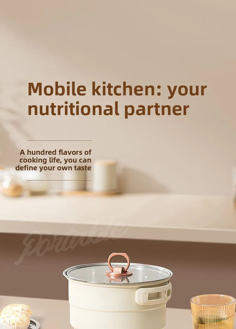 Electric Cooker 110V/220V Cooking Pot Foldable Hotpot 1.6L Portable Multi cookers Split Type Rice Cooker Frying Pan Home Travel