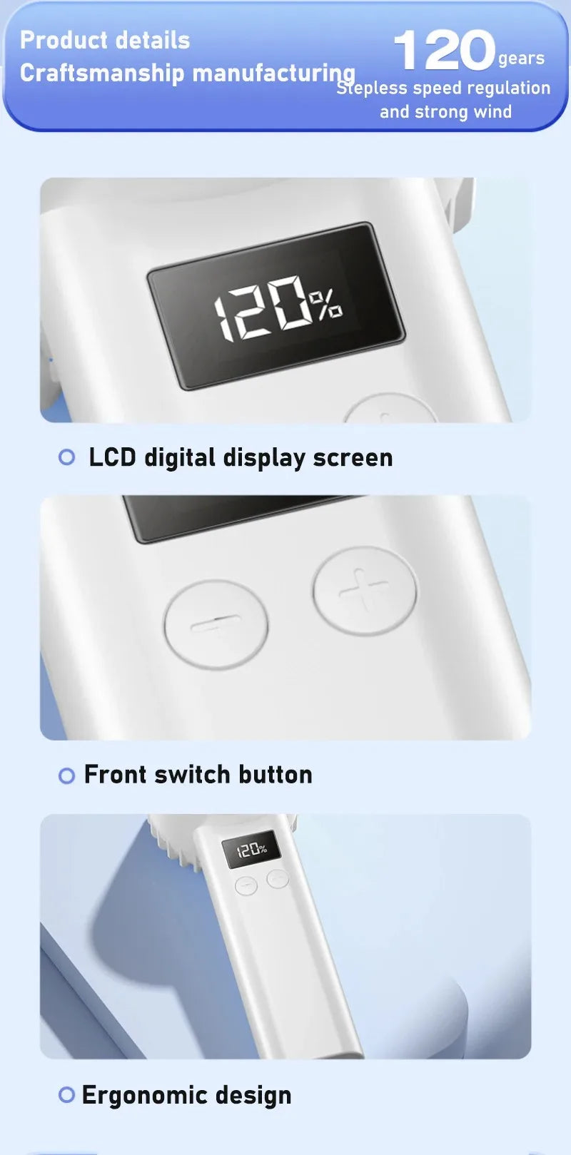 120 Wind Speeds Bladeless Portable Hand Fan USB Rechargeable Mini Handheld High-Speed Personal Fan for Eyelash Makeup