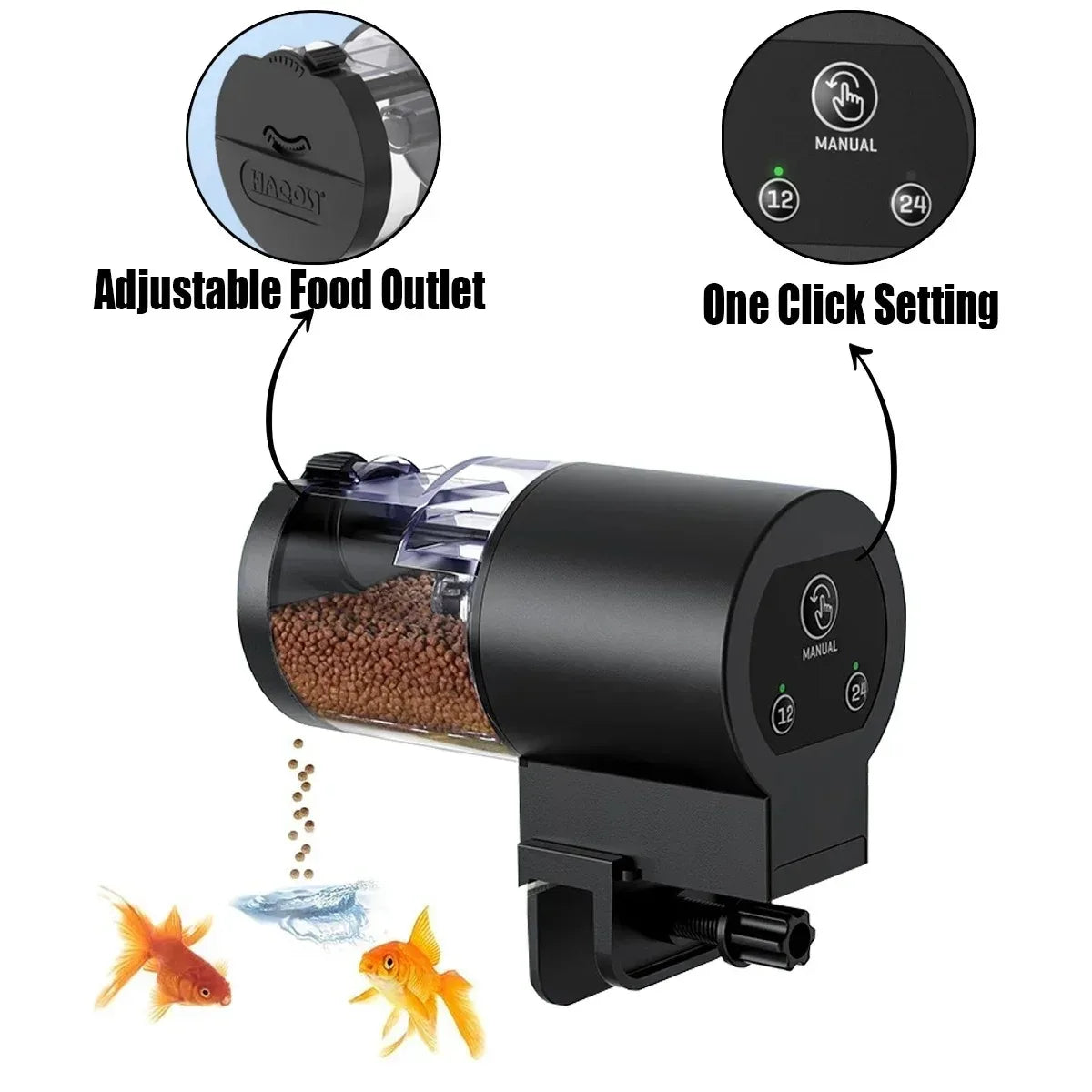 Automatic Fish Feeder 100ML Capacity Battery Operated Programmable Timer for Aquarium Fish Tank Easy to Set Up Vacation Use
