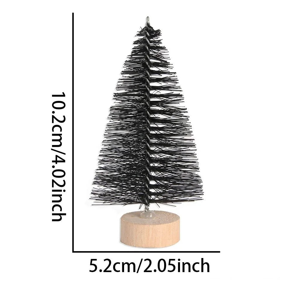 10Pcs Mini Christmas Tree Decor Snow Covered Pine DIY Ornaments for Home Party Bar Festive Miniature Evergreen Trees