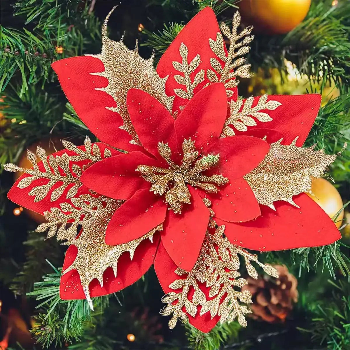 1~20Pcs Glitter Artifical Christmas Flowers Mreey Christmas Tree Decoration Happy New Year Ornaments Xmas Fake Flowers natal