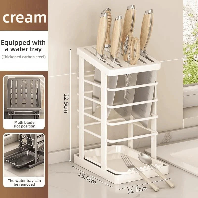 Kitchen Tabletop Storage Rack Knife Holder Stand Waterproof Hollow Storage Rack Kitchen Utensil Organizer Holder Accessories