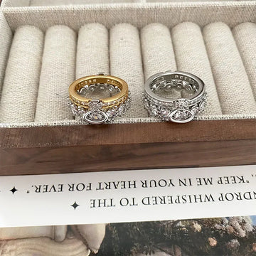 Fashionable Luxury Detachable Zircon Ring for Women High End Unique Style Two-Way Wearable Off-White Queen Design Jewelry