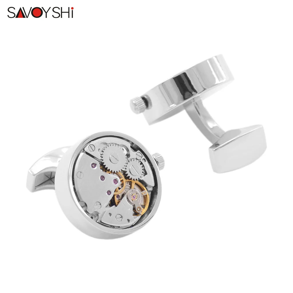 SAVOYSHI Mechanical Watch Movement Mens Shirt Cufflinks Functional Self Rotating Watch Mechanism Gears Cuff Links Gift