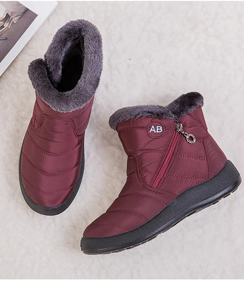 Women’s Waterproof Winter Ankle Boots – Fur-Lined Low Heels