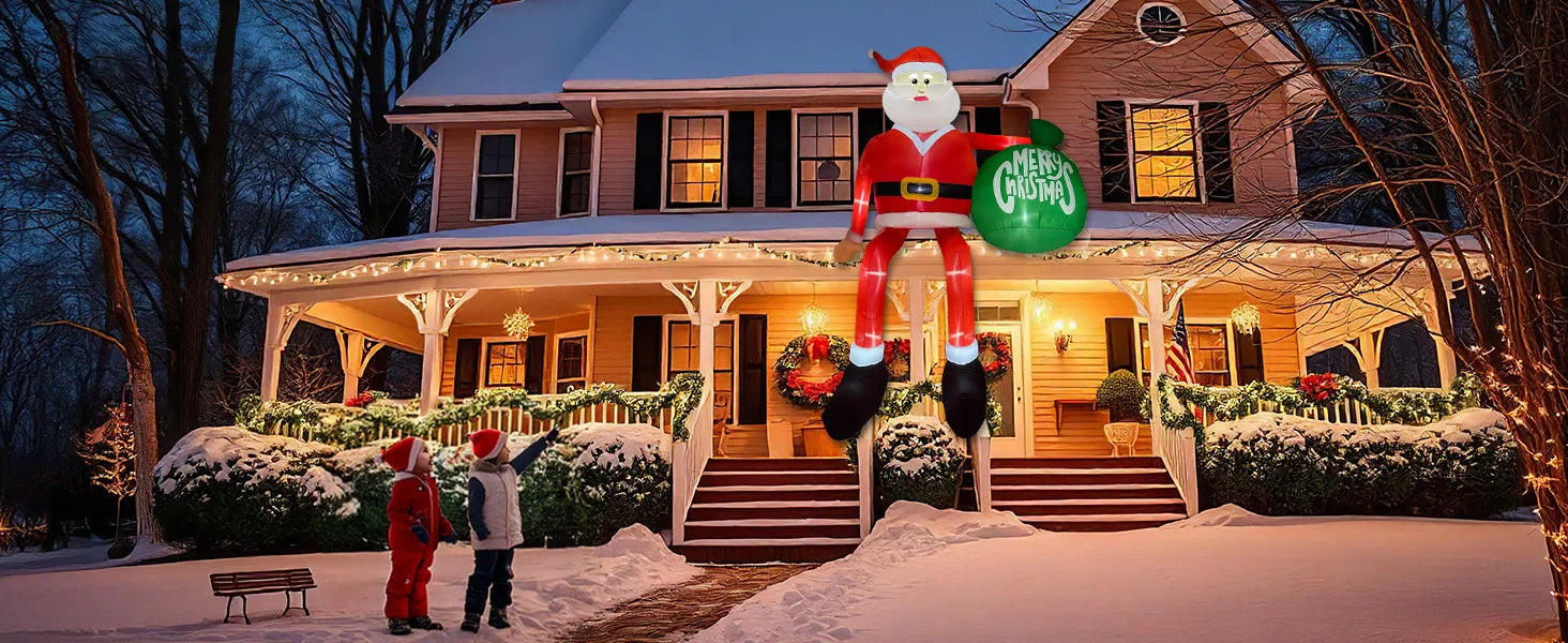 OurWarm 15FT Christmas Inflatable Outdoor Decor, Climbing Santa Giant Christmas inflatables Christmas Blow Ups with LED Lights