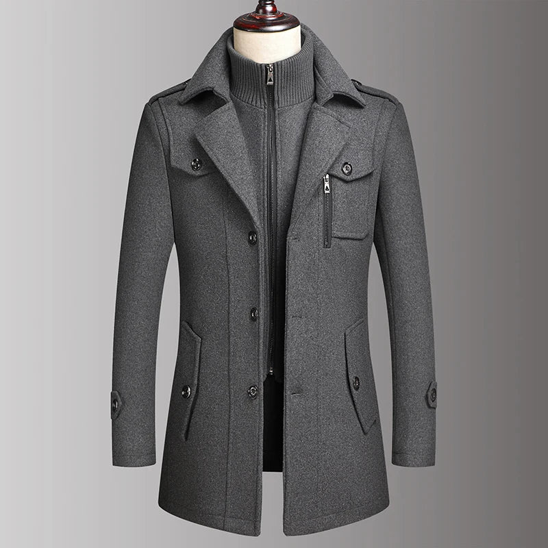 Men’s Double-Collar Wool Coat – Stylish Winter Overcoat
