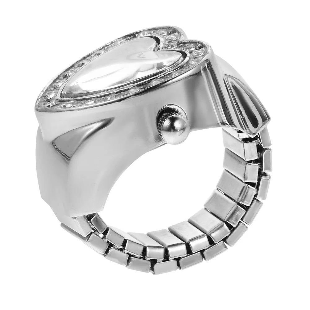 Vintage Elastic Finger Watch Mini Elastic Strap Alloy Watches Couple Ring Jewelry Clock Retro Roman Quartz Watch Ring Women Girl