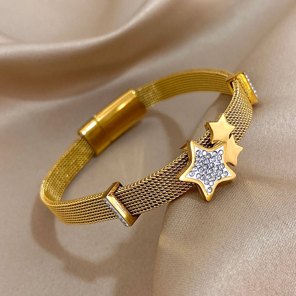 Greatera Round Eye Watch Bracelet Five-pointed Star Accessory Strap Design Stainless Steel Women's Bangle Gift Jewelry Trendy