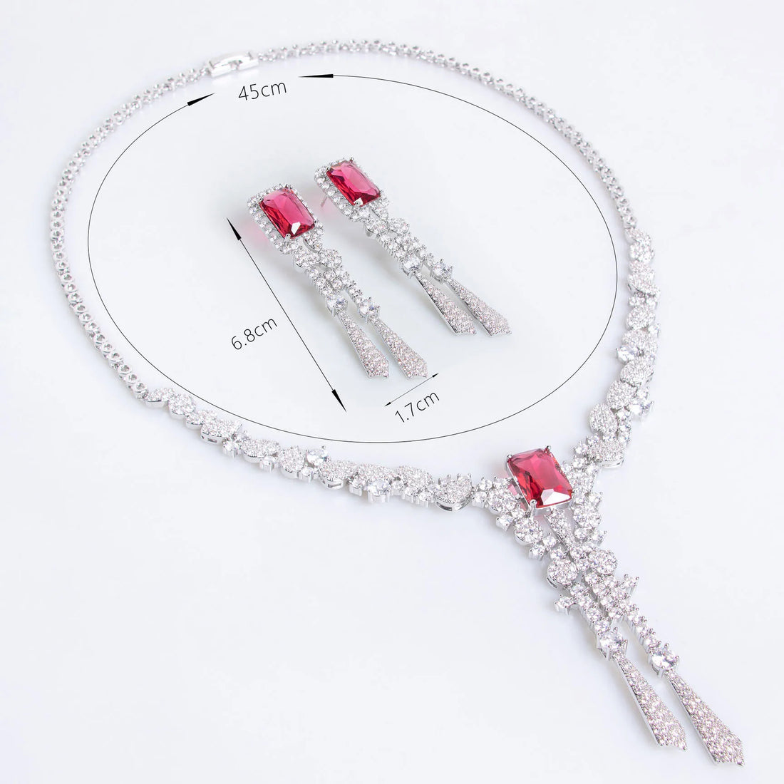 Exquisite Luxury Zirconia Flower Long Pendant Necklace Earrings Ladies Jewellery Set Party Wedding Gift Dress Accessories M-309