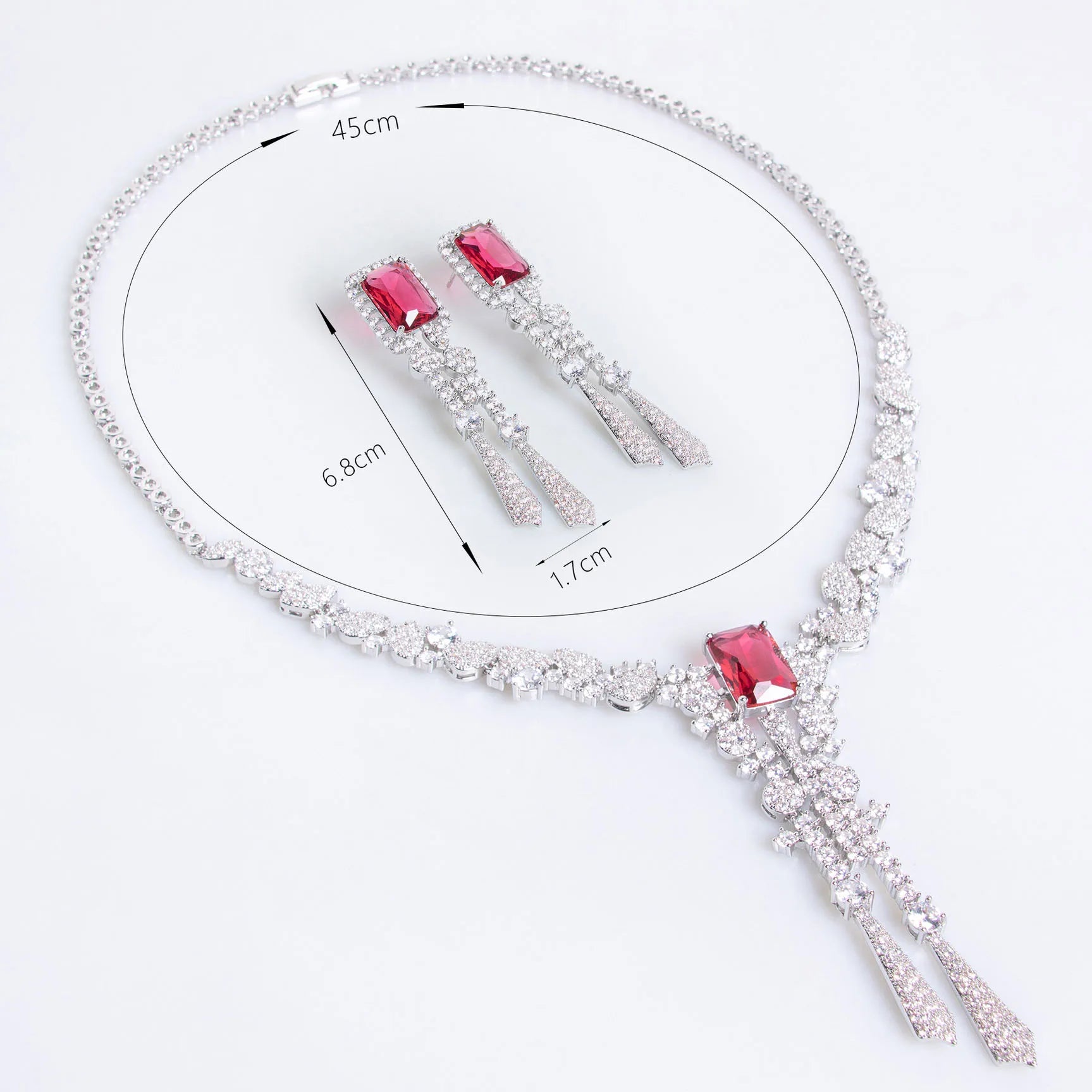 Exquisite Luxury Zirconia Flower Long Pendant Necklace Earrings Ladies Jewellery Set Party Wedding Gift Dress Accessories M-309