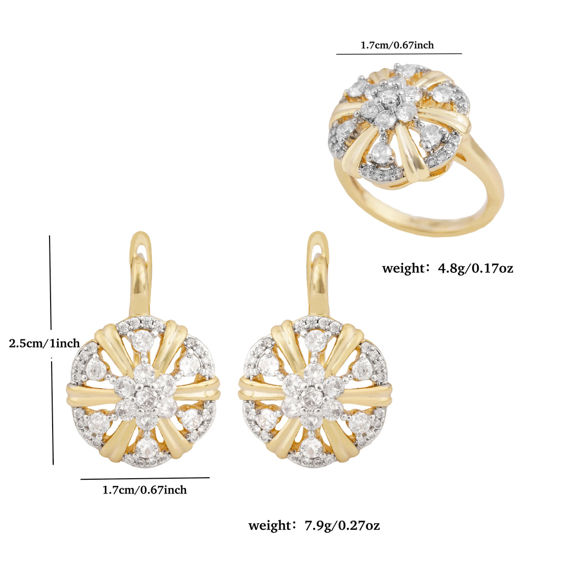 LUYIN New Arrival Floral Series Brilliant Inlaid Zircon Earrings Ring Set For Women Copper Plated 14K Gold Color Wedding Gifts
