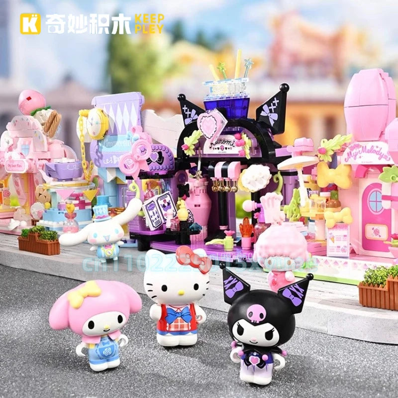 2025 New Keeppley Sanrio Street View Construction Building Blocks Kuromi Hello Kitty Collection Assembly Puzzle Children's Gift