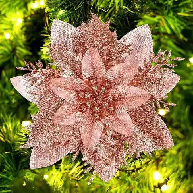 1~20Pcs Glitter Artifical Christmas Flowers Mreey Christmas Tree Decoration Happy New Year Ornaments Xmas Fake Flowers natal