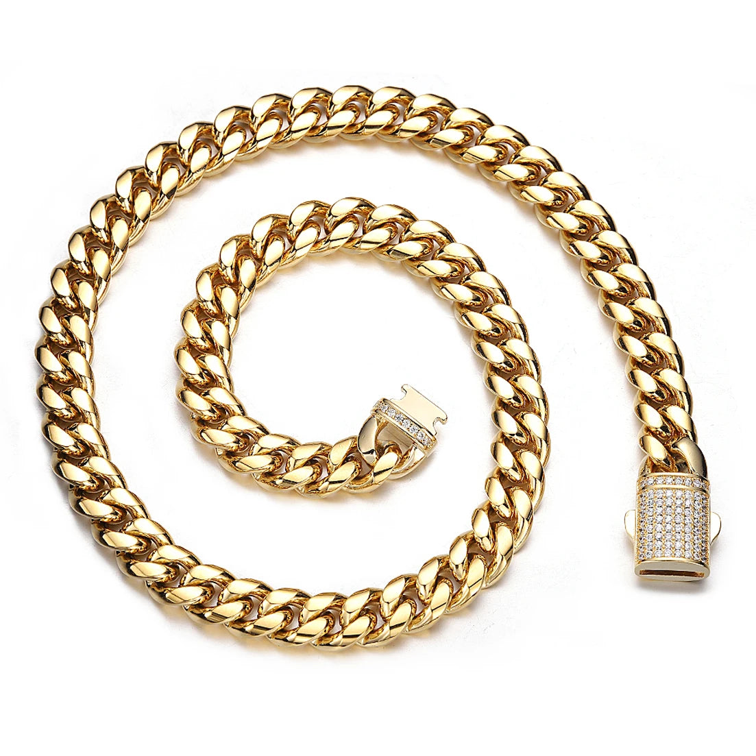New Arrival 6mm-18mm Any Length 316L Stainless Steel Miami Curb Cuban Chain Necklace for Men & Women Gift Crystal Lock
