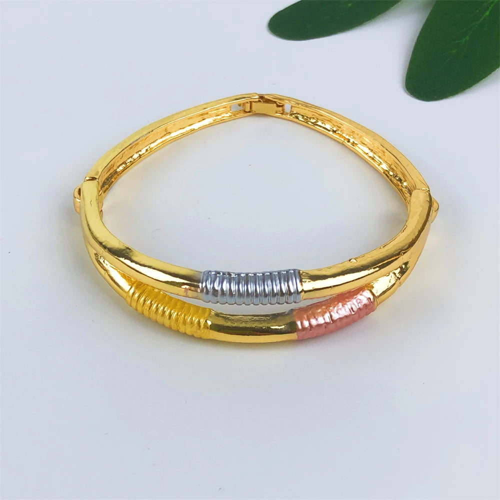 ESALE Dubai Style Gold Color Earring Sets Necklace Earring Bracelet Rings Sets For Women To Wear As A Banquet Gift