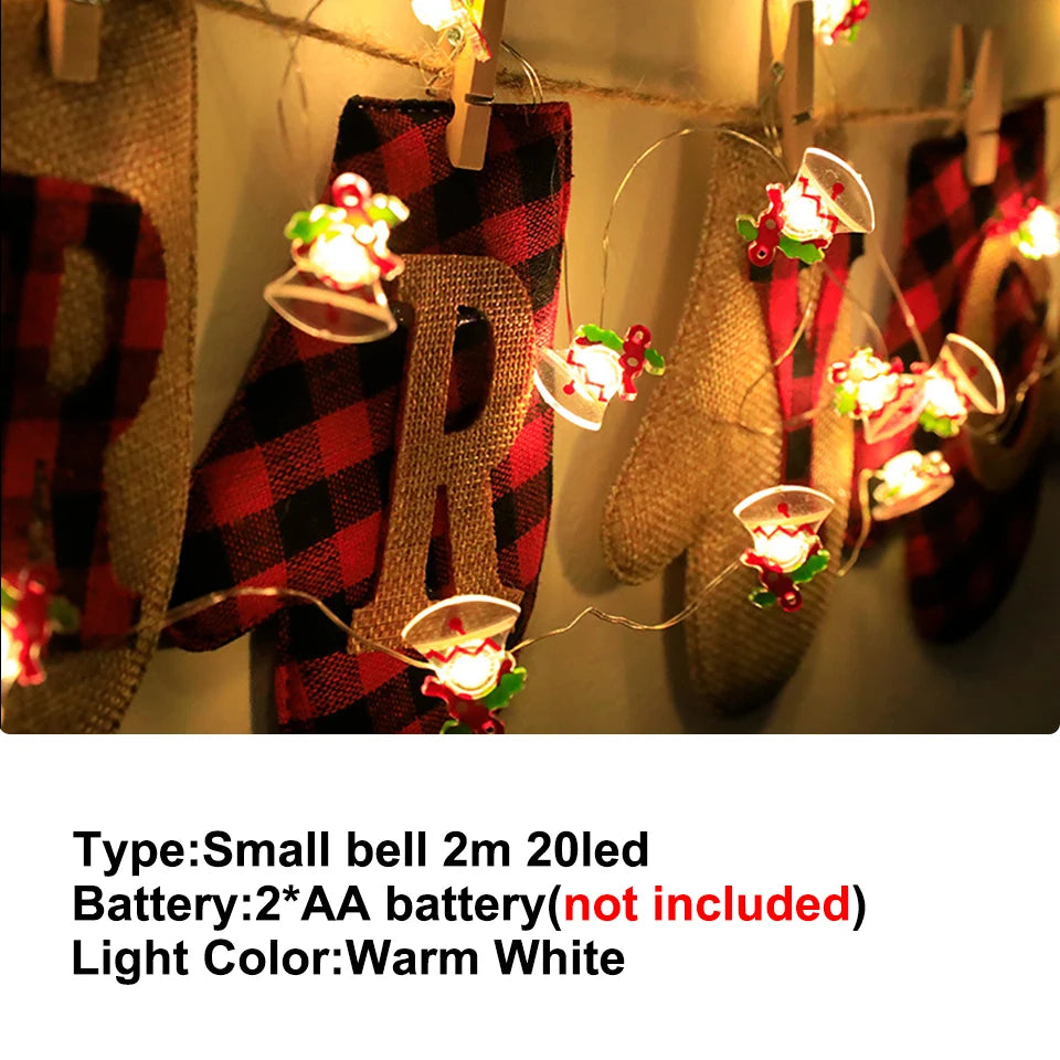 Christmas Lights 2M 20LED Fairy Lights Santa Claus Snowflake String Lights Battery Powered For Home Living Room Xmas Decor Lamp