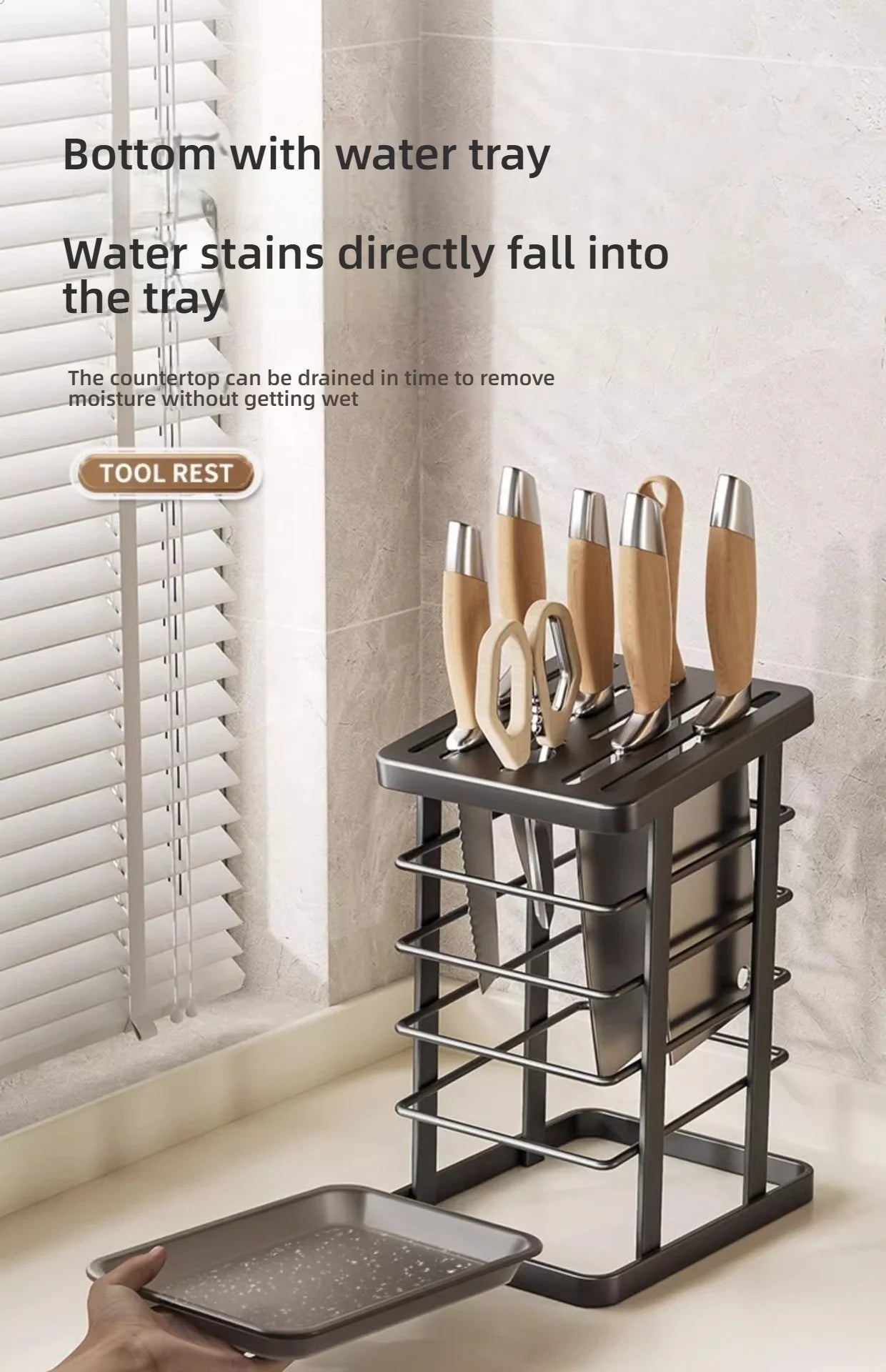 Kitchen Tabletop Storage Rack Knife Holder Stand Waterproof Hollow Storage Rack Kitchen Utensil Organizer Holder Accessories